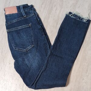 Pistola Blue Ankle Cropped Jeans with Frayed Hem